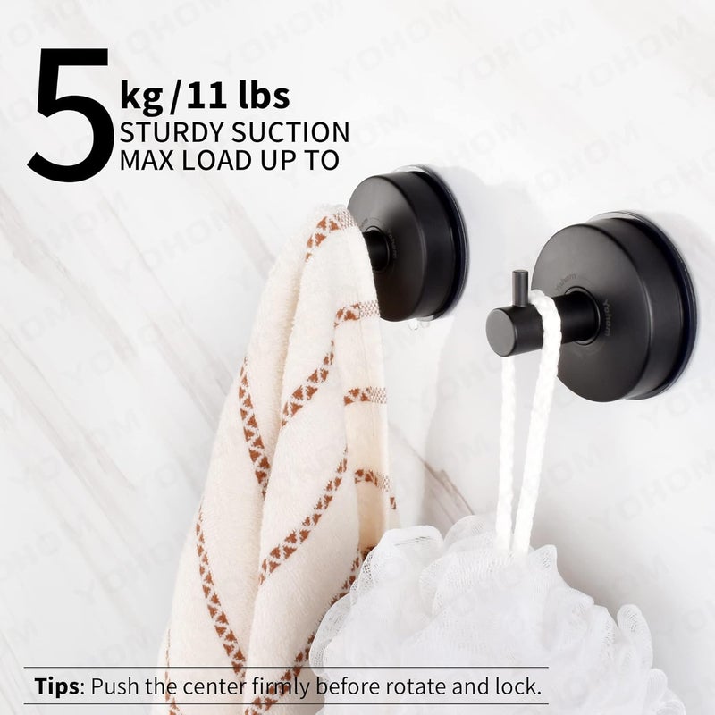 OHOM Suction Cup Hooks Shower Towel Holder Stainless Steel Vacuum Bathroom Shower Hook Suction Towel Rack Kitchen Organizer for Bathrobe Loofah Matte Black 4Pcs - Image 4
